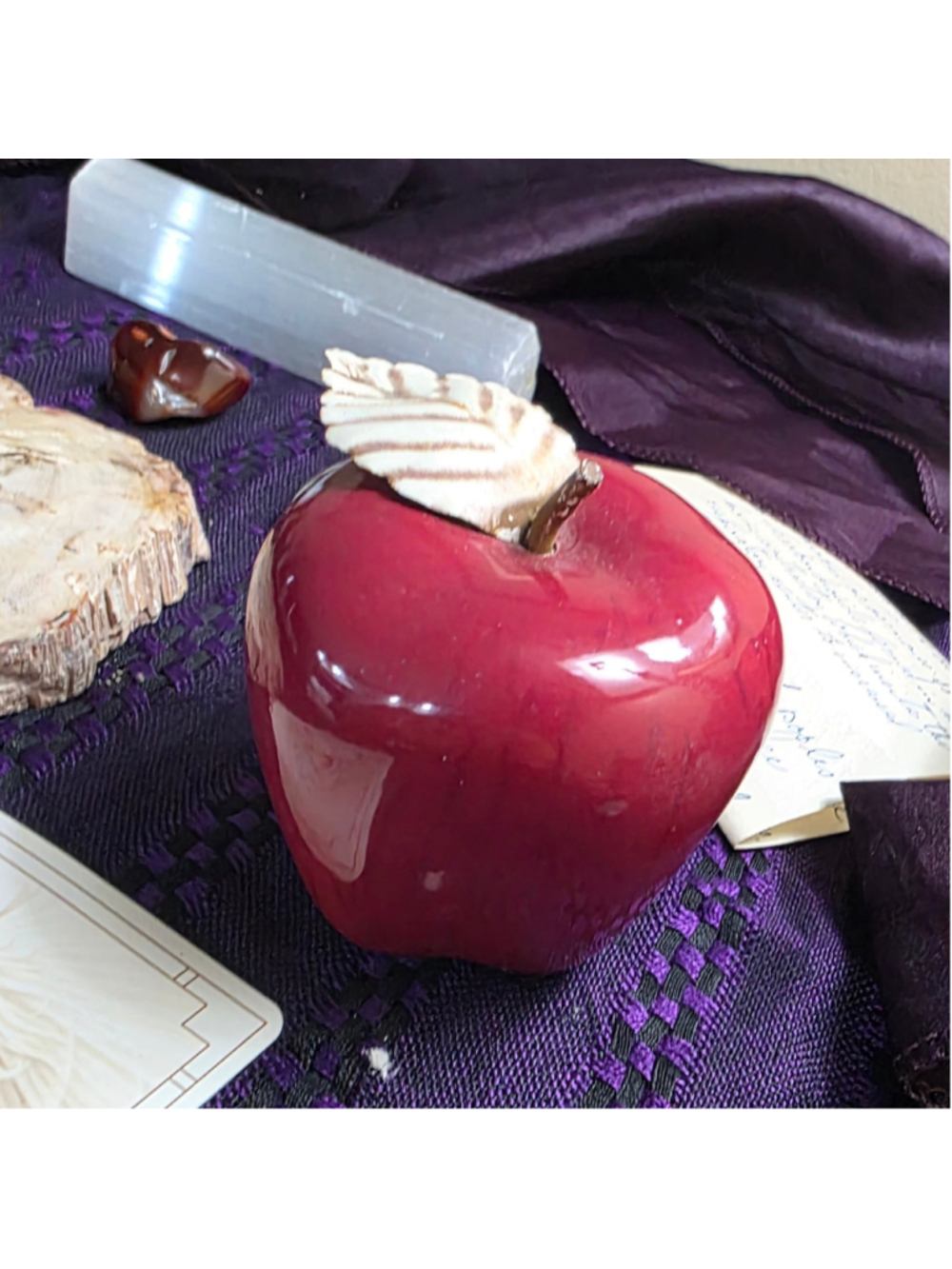Red Ceramic Apple Altar Decor – Glossy Ritual Symbol for Protection, Passion,